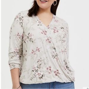 Torrid Super Soft Ivory Floral Midi Surplice Top- Size 2